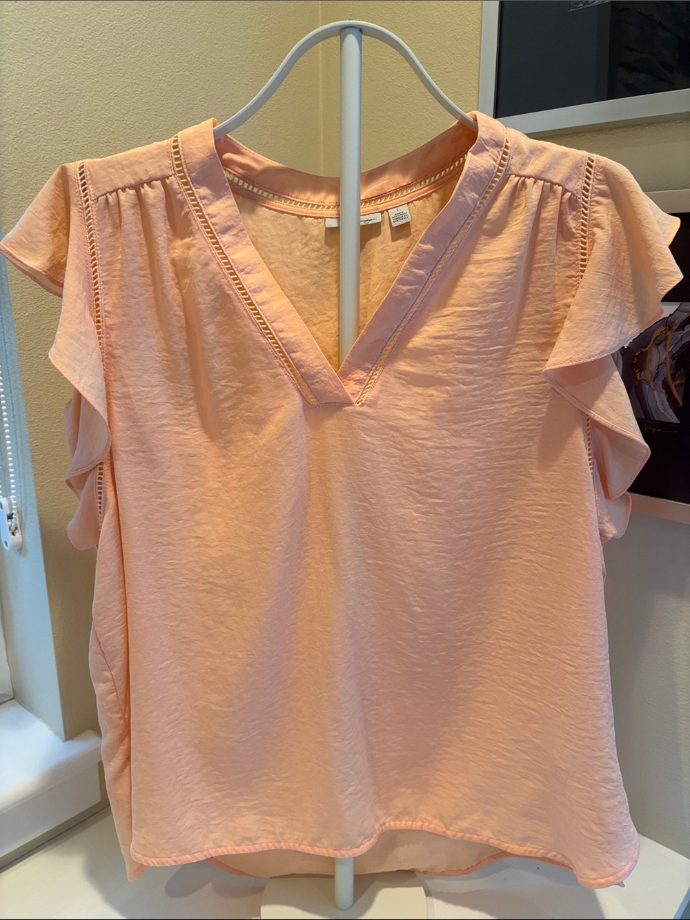 Caslon Peach Flutter Sleeve V-Neck Blouse
